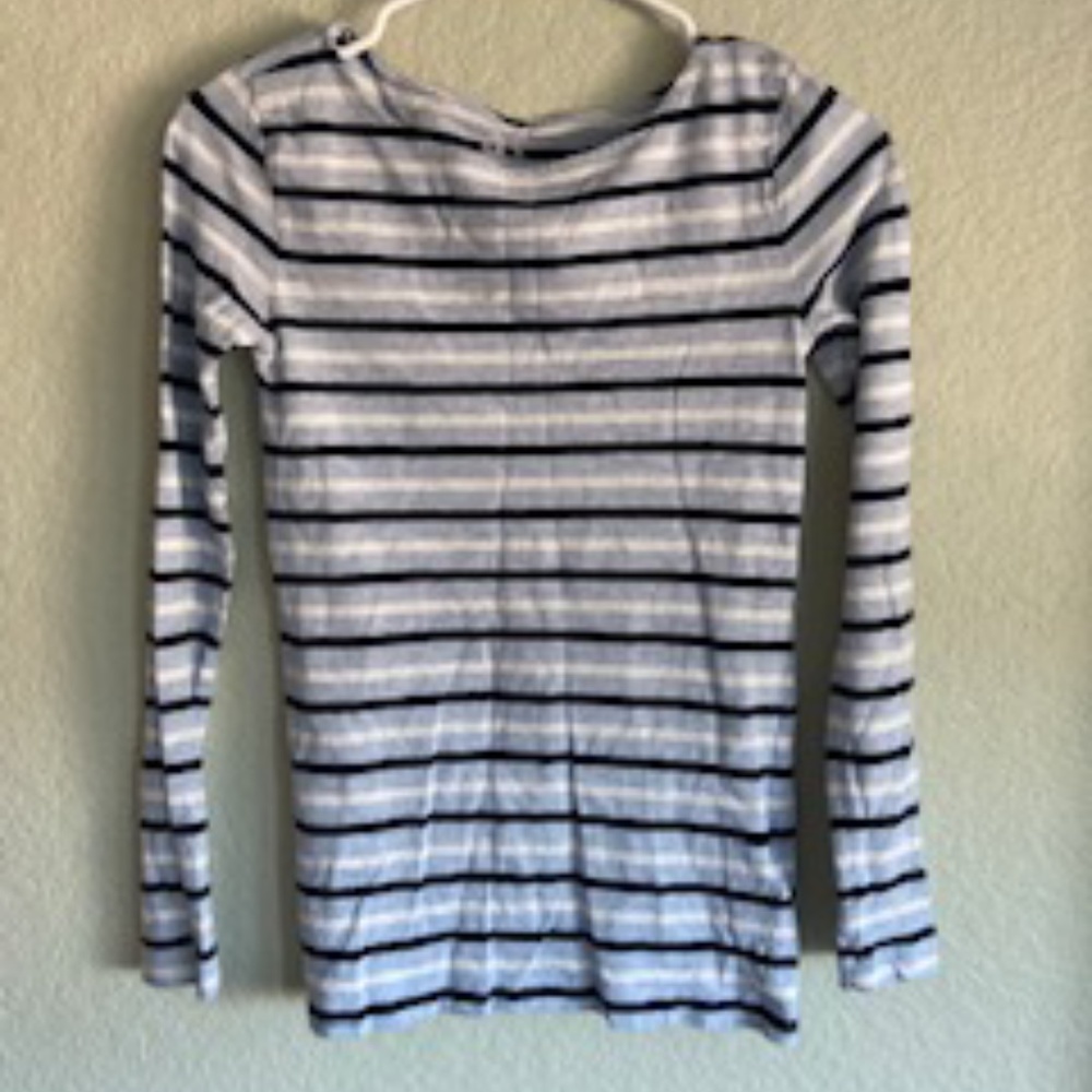 Navy blue and White striped long sleeved tee